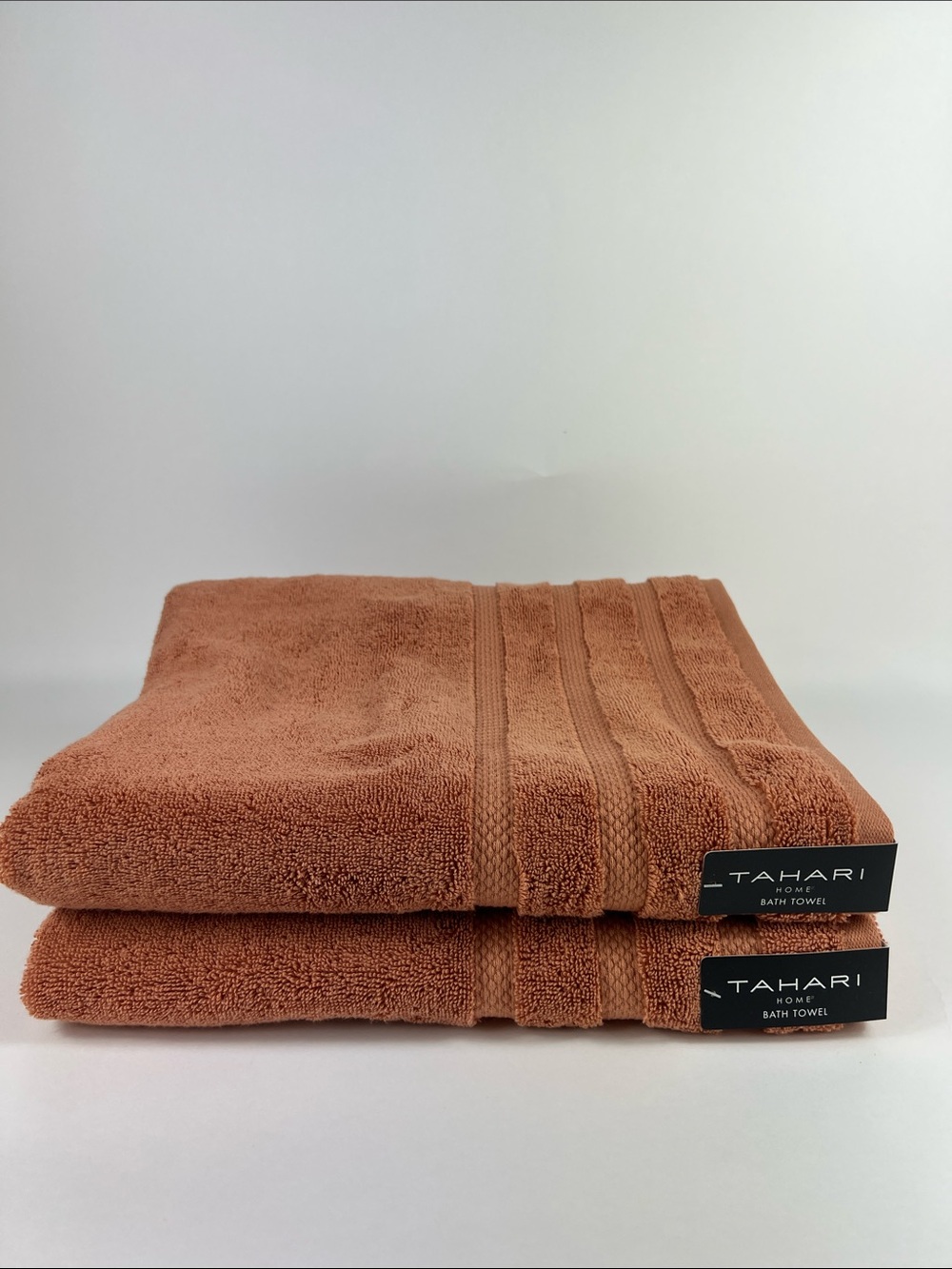 Tahari Home Bath Towel Set Rust Orange Plush 100% Cotton Locker Loop 2 Pc NEW